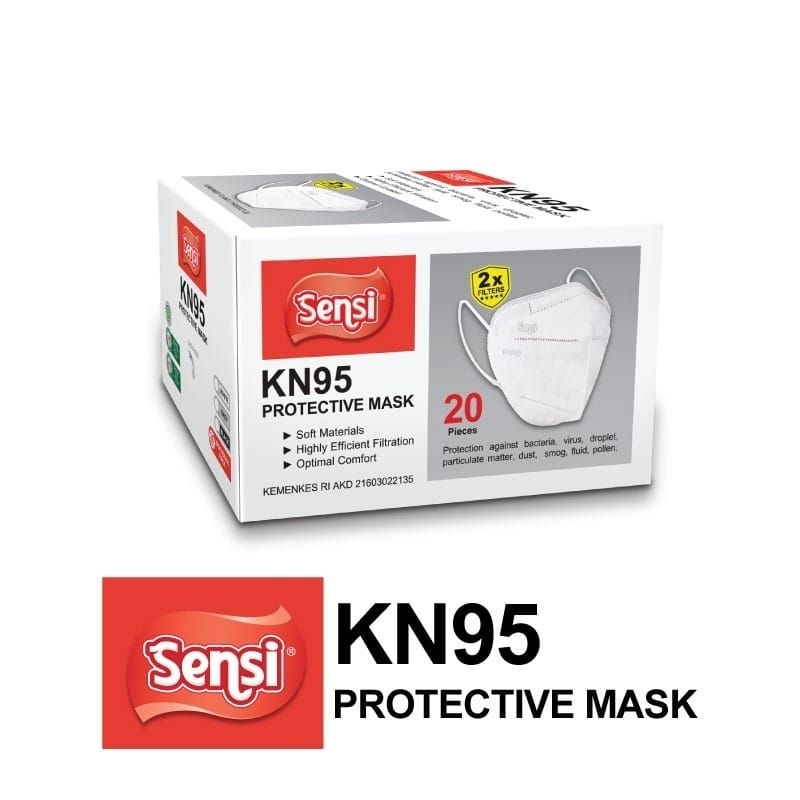 NEW Masker Sensi KN95 6 Ply 20 Pcs Warna Hitam/Putih/Abu RBU