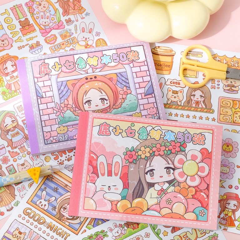 

New Popular 5 lembarset Buku stiker kawaii lucu anak perempuan Sticker untuk dekorasi buku catatan kertas jurnal diary scrapbook craft DIY Sticker book cute girl Karakter imut motif kartun