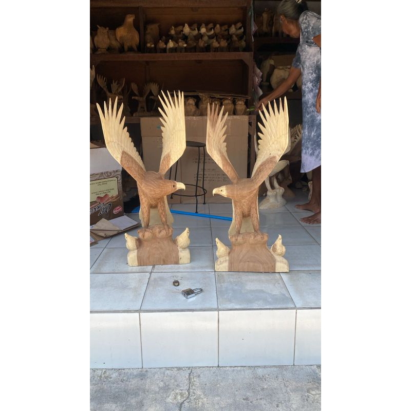 Patung Burung Elang 80 cm - Patung Burung Kayu