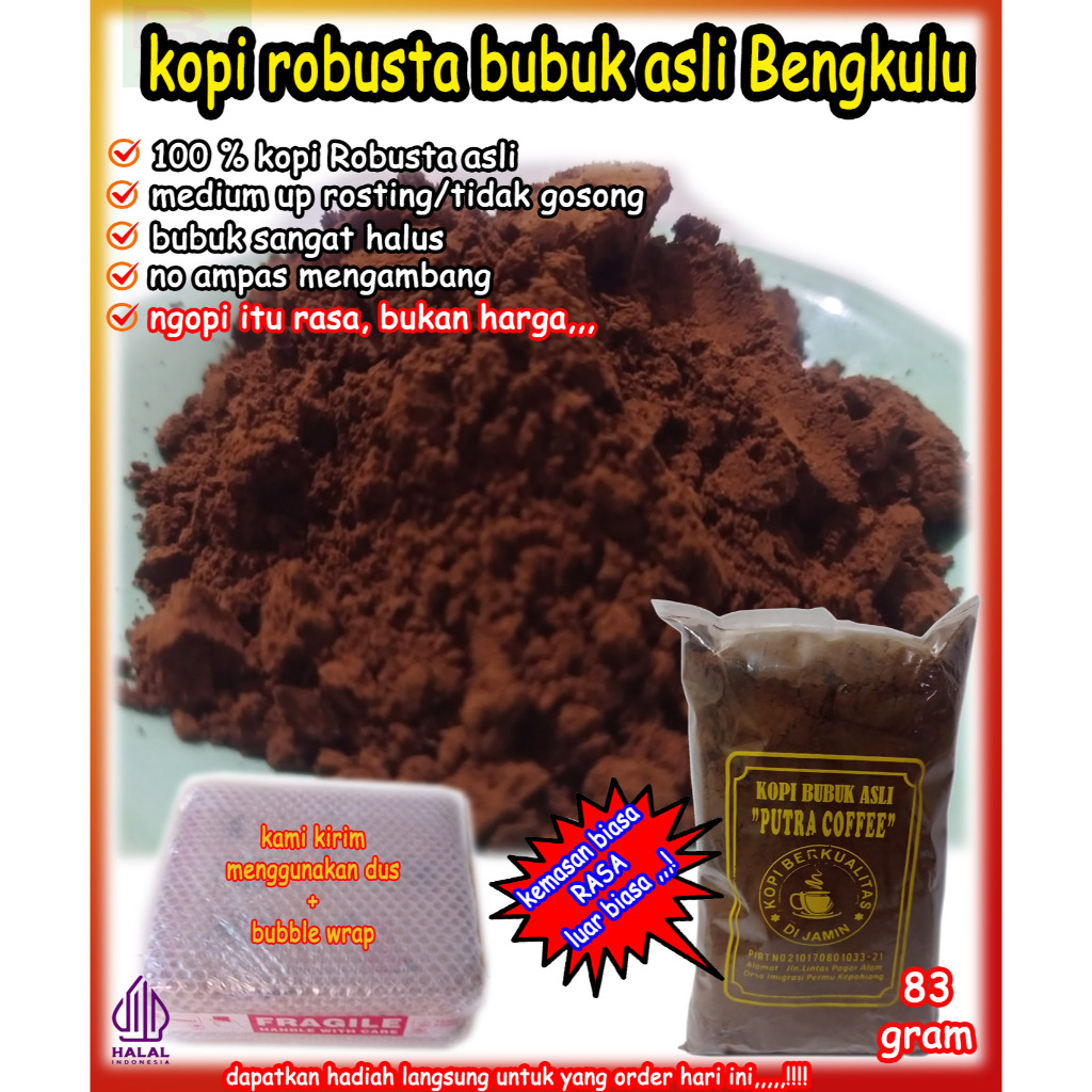 

Kopi Bubuk Robusta Bengkulu Asli Premium Asli 100 persen kopi 83 gram