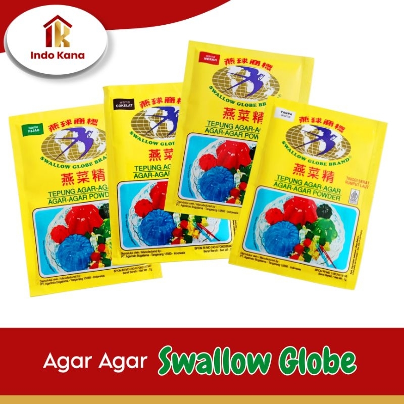 

Tepung Agar Agar SWALLOW GLOBE Merah/Putih/Hijau/Coklat