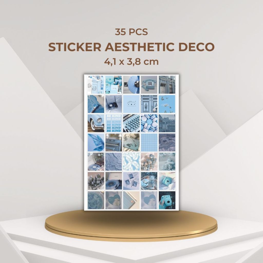 

35 pcs Sticker Aesthetic Blue Series Sticker Jurnal Scrapbook Glossy Paper Stiker Cutting Vintage Stiker