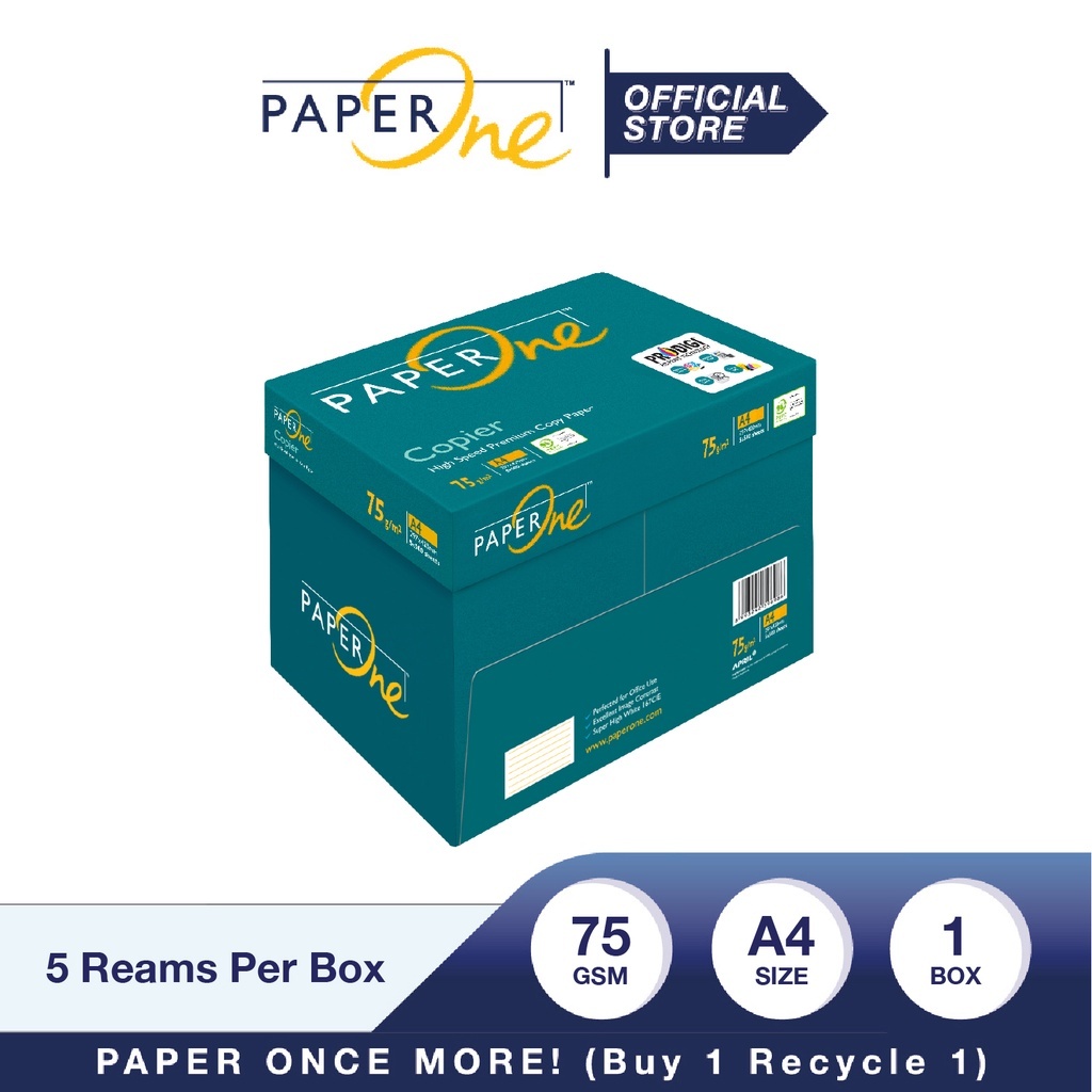 

PaperOne Kertas A4 75gr Copier 1 Box (2500 lembar) Kertas HVS A4 Kertas Fotocopy