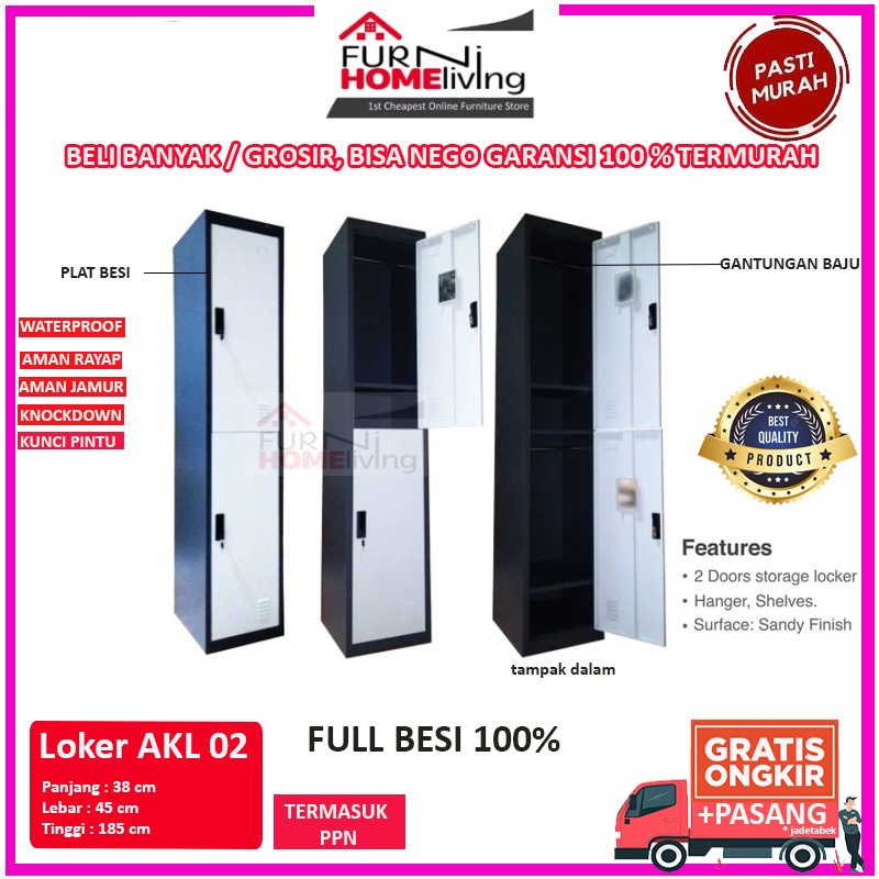 (kurir toko gratis) Loker Besi 2 Pintu + Gantungan LK002