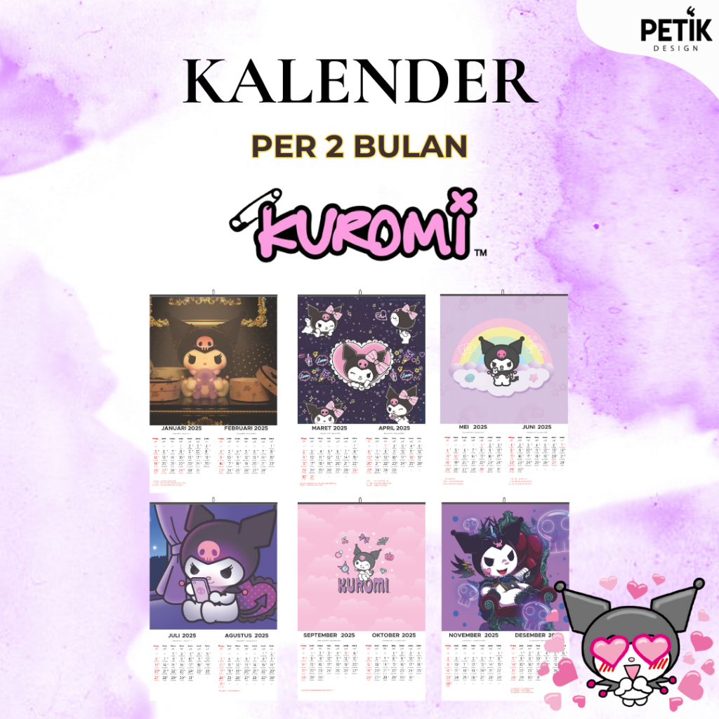 

Kalender Dinding Kuromi 2025 6 Lembar Klem