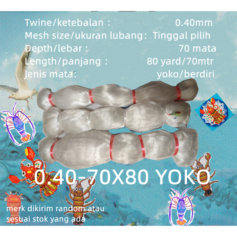 Jaring ikan senar 0.40 70md/80yds yoko UKURAN TINGGAL PILIH jaring ikan bahan jala jaring udang lobs