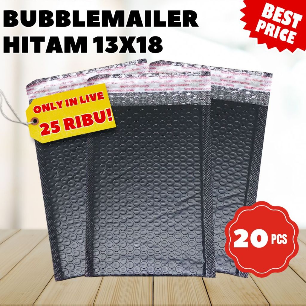 

[Live Exclusive] Amplop Bubble Mailer Wrap 13x18 HITAM ISI 20 PCS