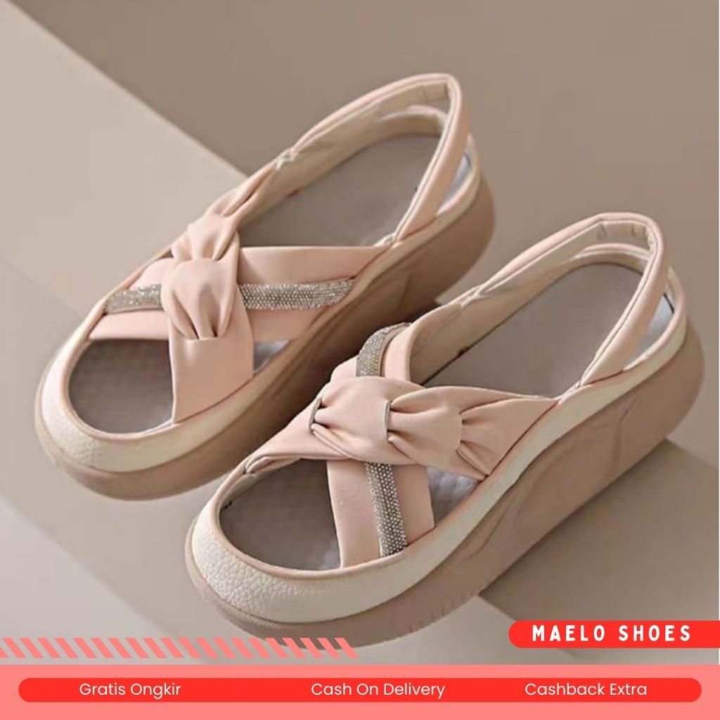 MAELLO SHOES - SANDAL WEDGES WANITA SLIPON MODEL TERBARU BAHAN SINTETIS CK 554