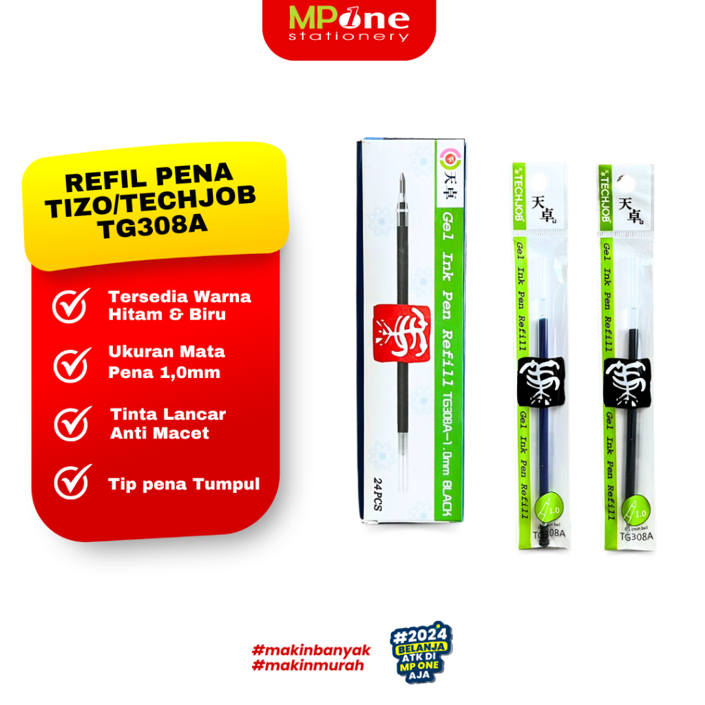 

(1 PCS) Techjob Tizo Isi Pena Gel Tinta Hitam/Biru 1,0mm / Refill Pena Pulpen Gel TG308A