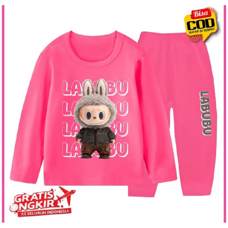 Okeoke_Makassar - Stelan labubu motif boneka kartun viral labubu baju fashion anak cowok cewek pakai
