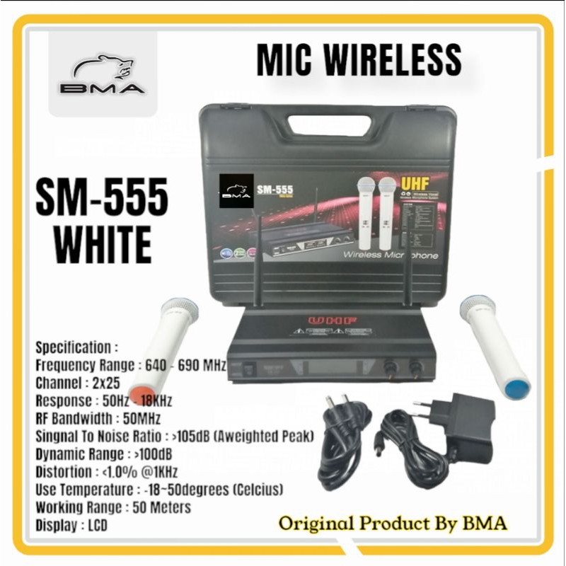 Microphone wireless SM 555 putih BMA Original
