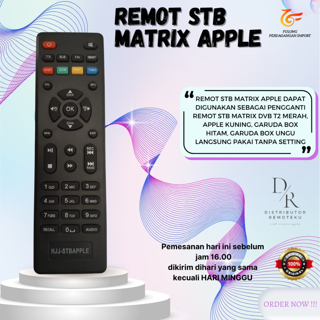 Remot Remote Set Top Box DVB T2 MATRIX STB APPLE HD Merah tanpa setting