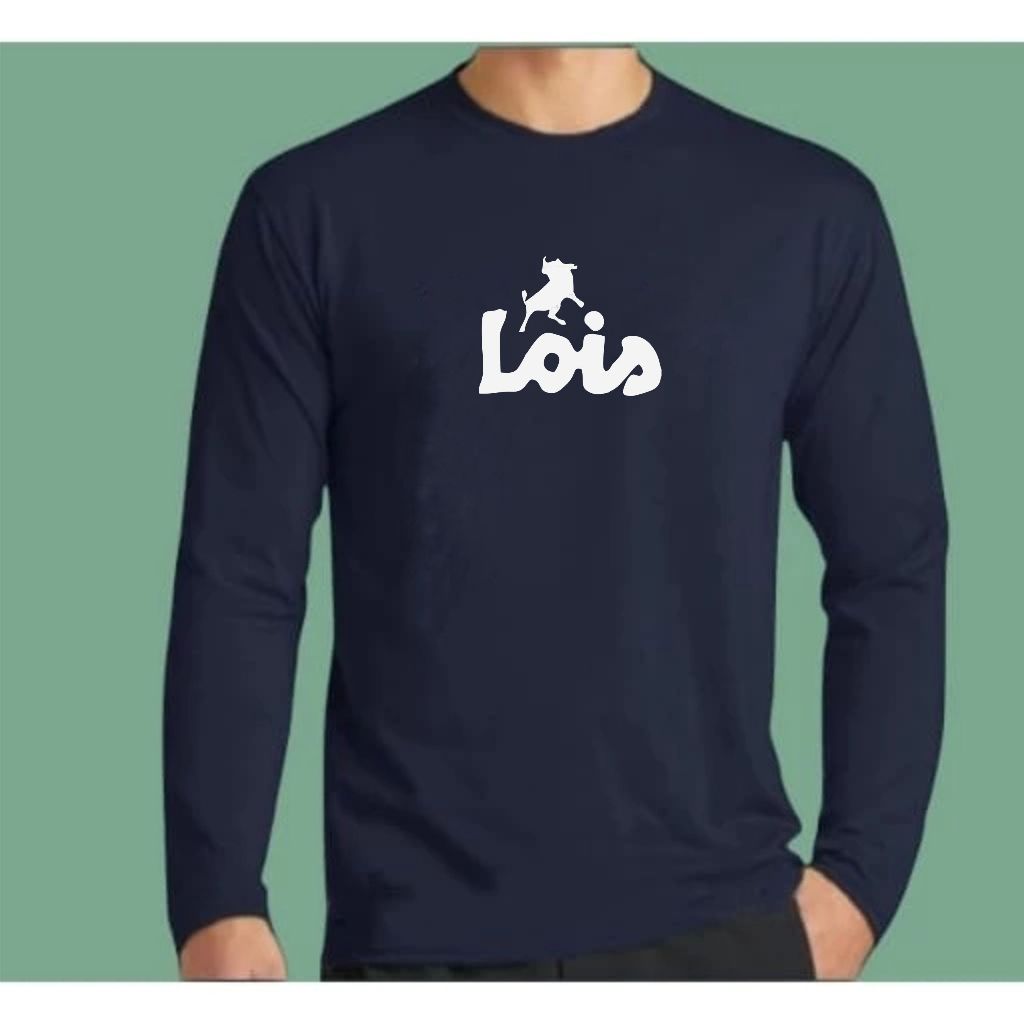 Baju Kaos Pria Lengan Panjang / Baju Kaos Lois Text Putih / Kaos T-Shirt Distro Premium Quality