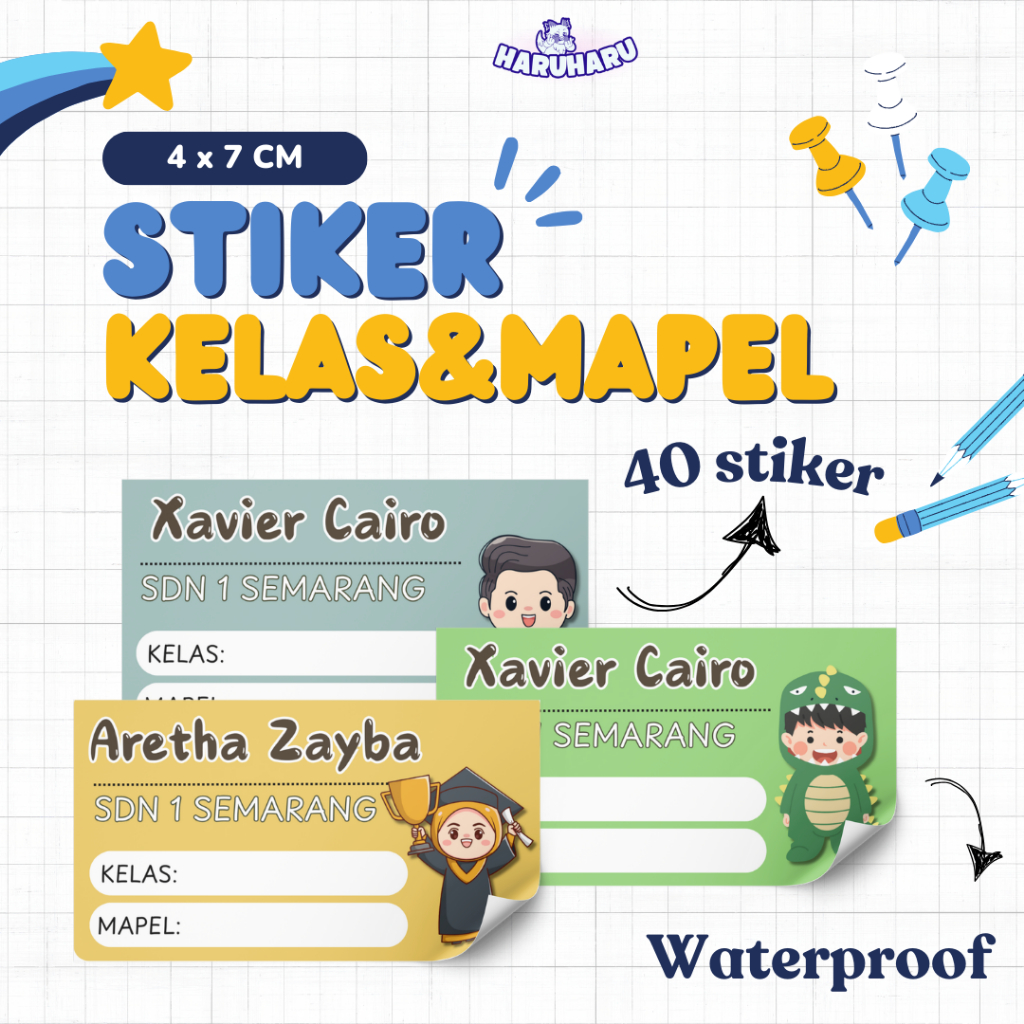 

Stiker Label Buku Pelajaran dan Kelas / Stiker Custom Nama Buku Pelajaran dan Kelas Sekolah/ Karakter Lucu Isi 40 pcs/Waterproof