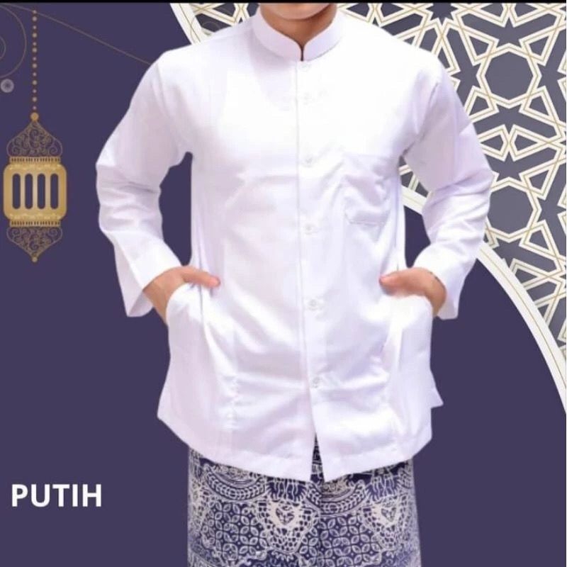 Koko Haibah Saku Samping/ Koko Santri Putih/ Baju Muslim Pria Modern /Koko NU/Pakaian Habaib /Jasko 