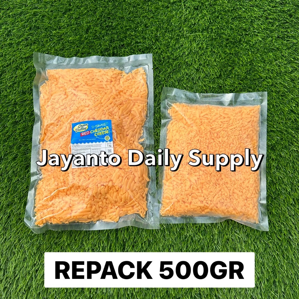 

SHREDDED RED CHEDDAR CHEESE 500GR / ORANGE CHEDDAR SHREDDED / KEJU CHEDDAR PARUT - 100% HALAL