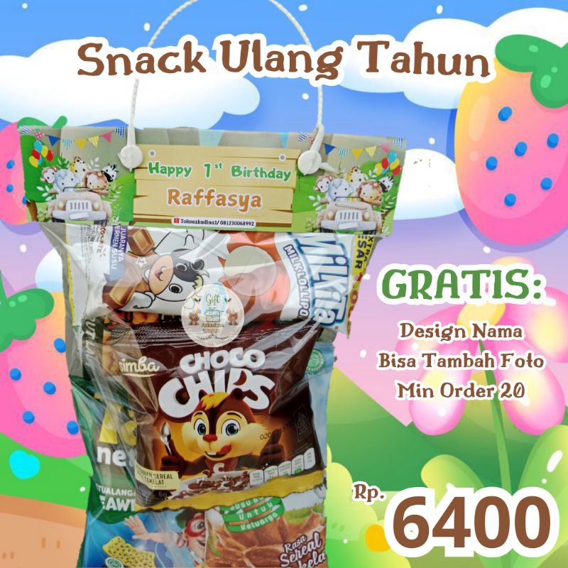 

Snack Ulang Tahun Murah Free Design Nama/Ultah Anak/Khitan Anak/Aqiqah Anak