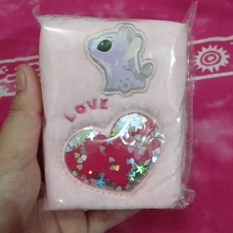 

Miniso x Disney Stitch Collection Angel Plush Hardcover Book with Glitter Charm Love Pink 64 sheets