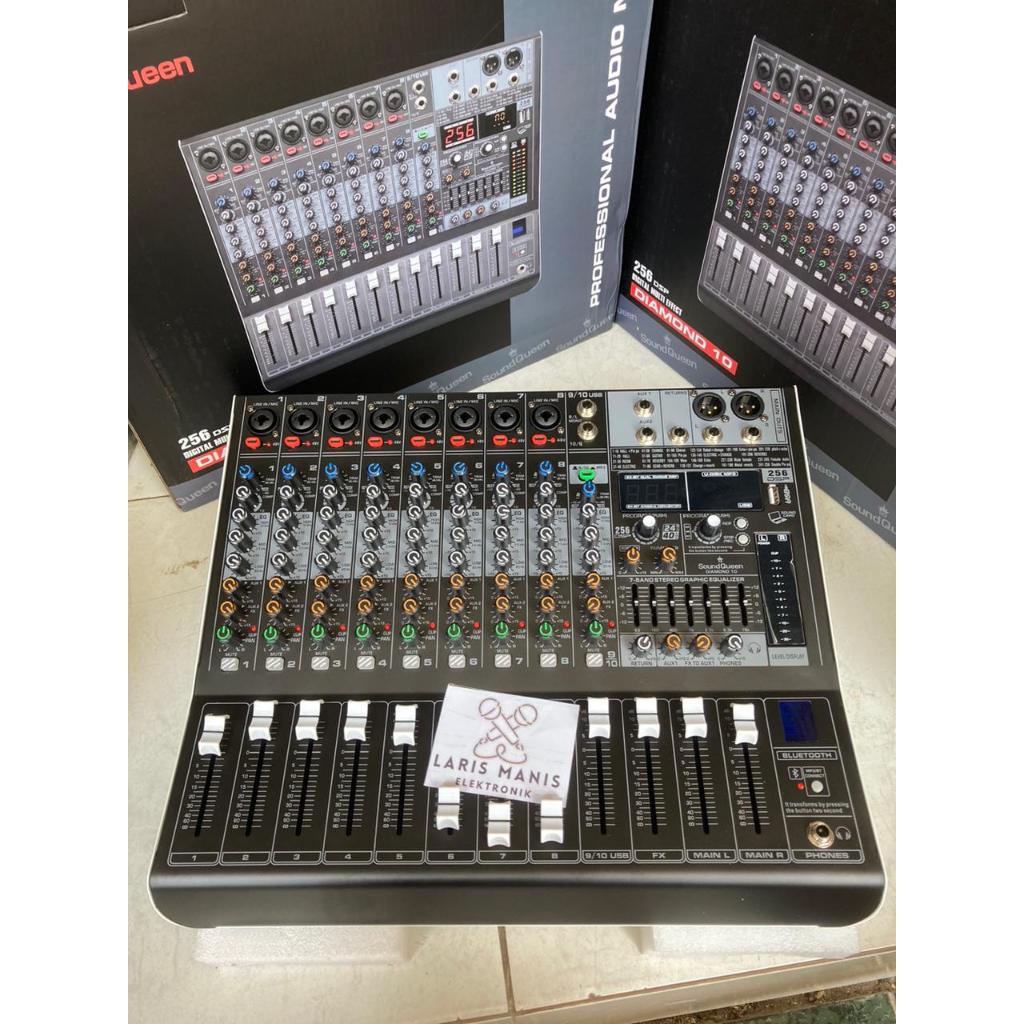 MIXER AUDIO SOUNDQUEEN DIAMOND 10 original 10ch 8 mono 2 stereo sudah ada compress efek 256 dsp gara