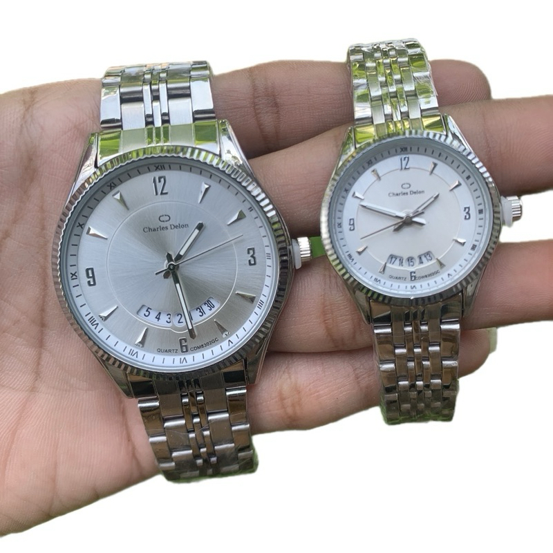 JAM TANGAN PRIA WANITA COWOK CEWEK RANTAI TANGGAL AKTIF COUPLE SEPASANG CHARLES DELON ORIGINAL ORI M
