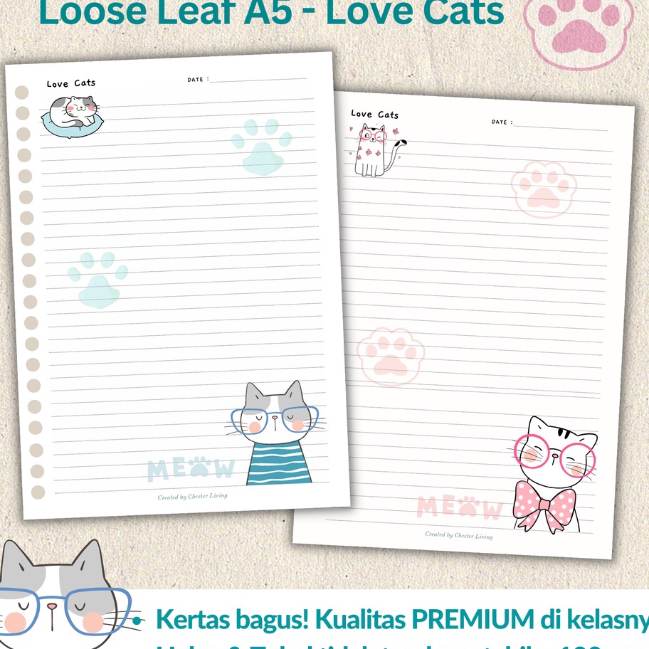 

KI3 Loose leaf Isi Kes File binder A5 Tebal Cute Cats Refill Map Binder Kucing Lucu Grid Dotted Blank Garis Kotak Titik Polos Color Warna Lucu CHESTER LIVING