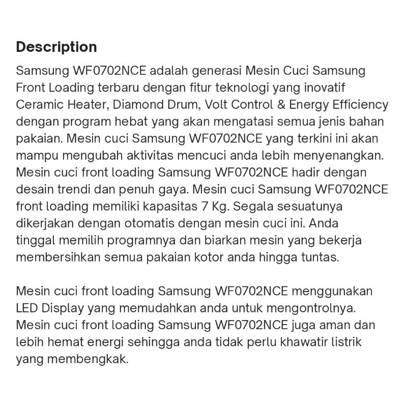 mesin cuci samsung WF0702NCE seken/bekas. nego sampai deal