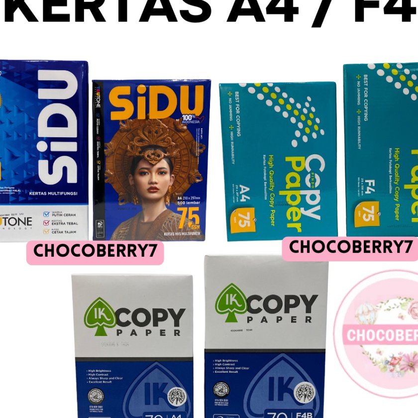 

Sale Copy Paper Ika Paper Sidu Kes HVS A4 F4 7 gr 75 gr 1 RIM Lembar