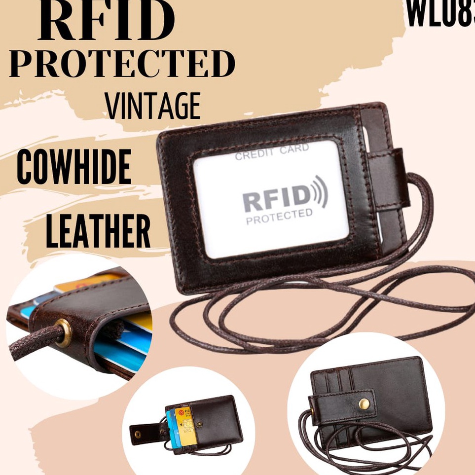 

Ready Laris WL83 ID CARD HOLDER RFID PROTECTION GENUINE LEATHER LANYARD NAME TAG GANTUNGAN TEMPAT KARTU KULIT