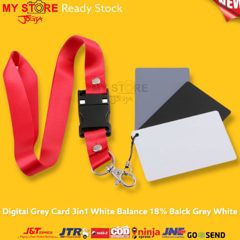 Murah Meriah Digital Grey Card Color White Balance 18 wb 3 in 1 Kartu Black Grey White with Neck Str