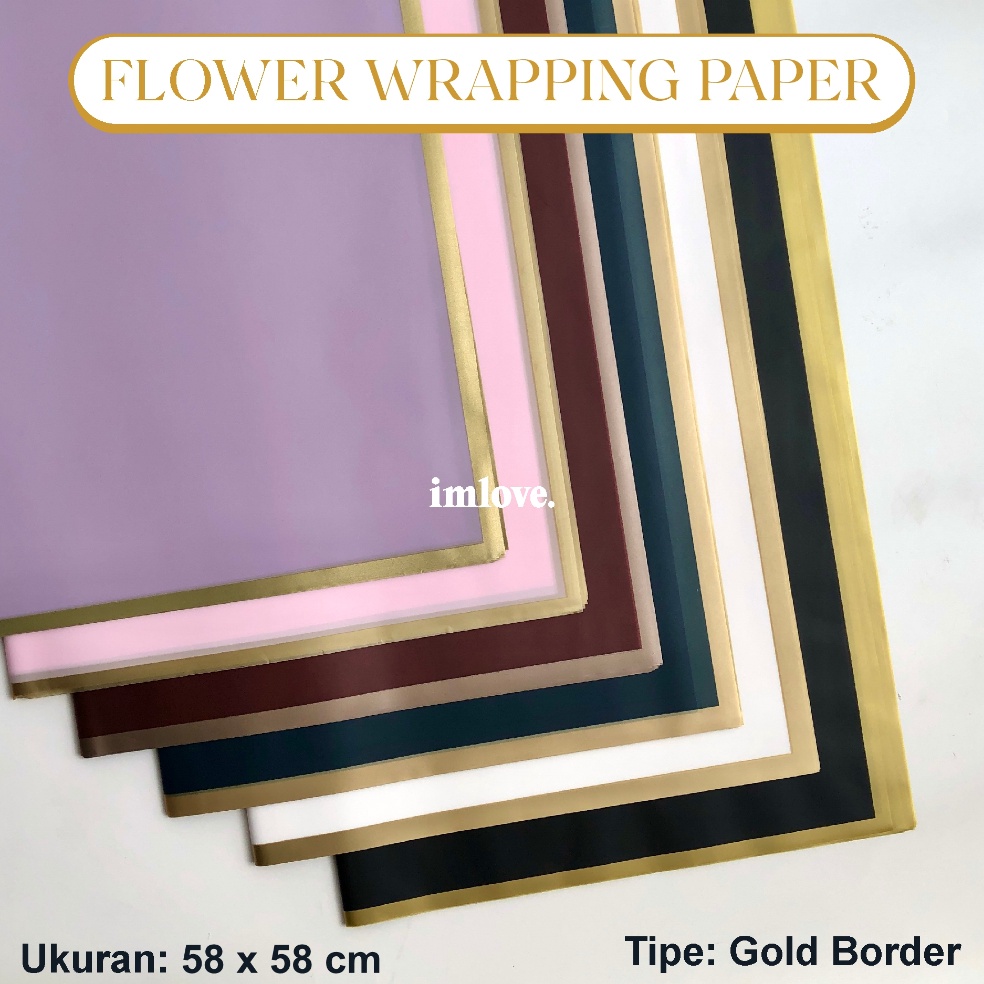 

Spesial Terbaru 5 Lembar Kertas Buket Bunga List Emas Flower Wrapping Paper Cellophane Gold Border Gold Frame