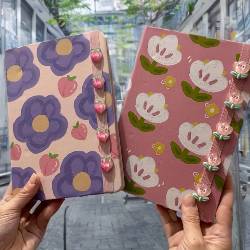 

KI3 MIKIREI Diary Camomile Tulip Peach Tomato Hardcover Diary Buku Note Book Planner A5 Ruled with Straps