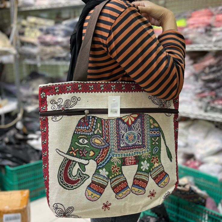 PROMO BESAR Tote bag jumbo kanvas import thailand bangkok  tas tenun etnik gajah owl  tas souvenir m