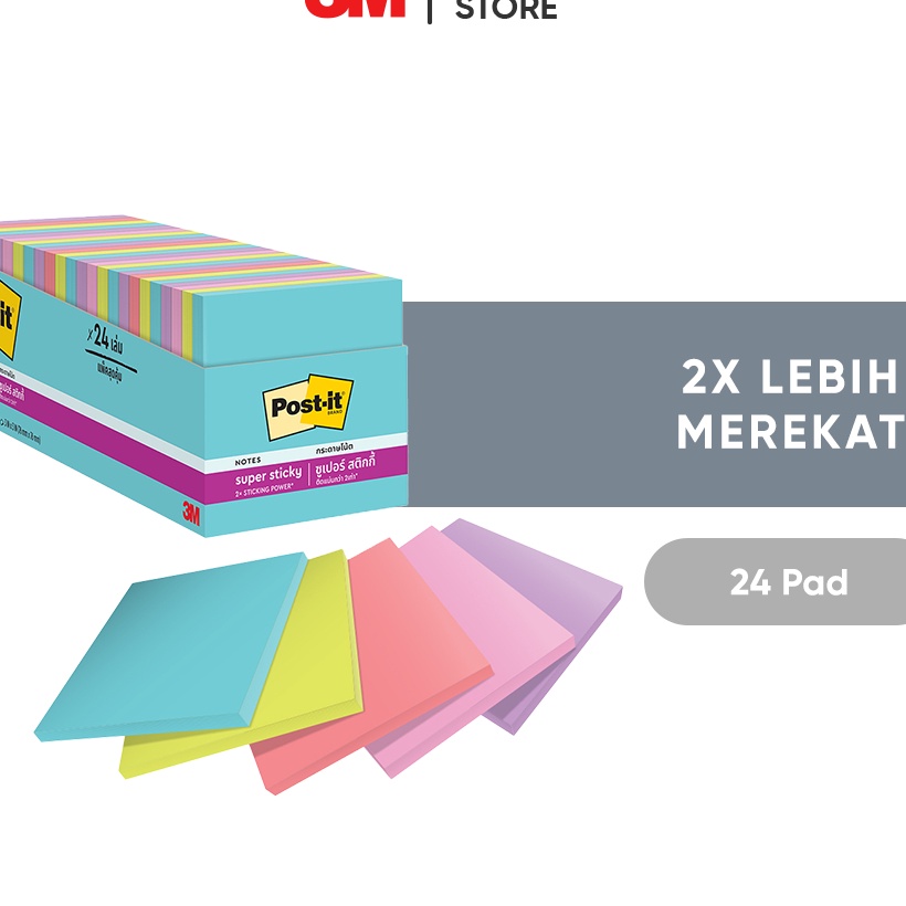

KP8 3M Postit Sticky Notes nova Neons 65424SSMIA 2x merekat 24 pad 76x76 mm Untuk penanda dan pengingat