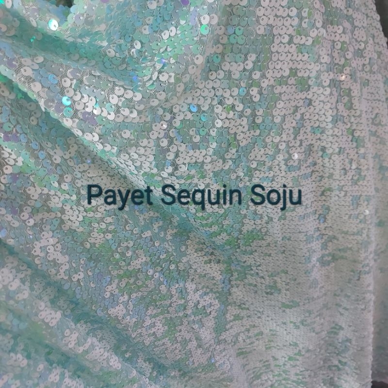 kain tile payet premium  - kain payet seribu  - kain tile payet sequin premium ( hijau mint) F1