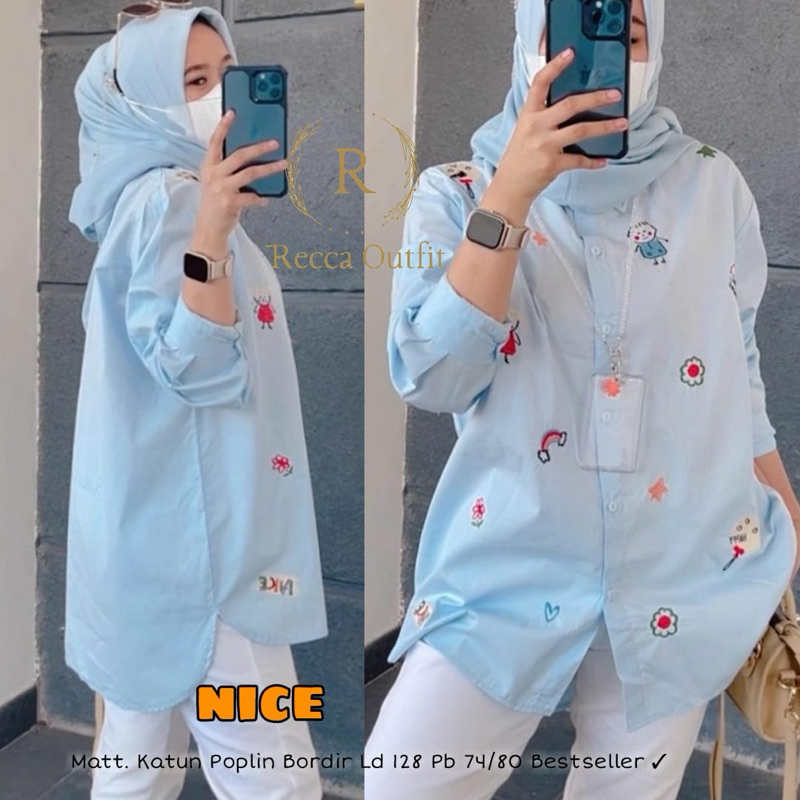 KEMEJA BLOUSE WANITA BAHAN KATUN IMPORT MOTIF BORDIR JUMBO OVERSIZE KEMEJA KATUN