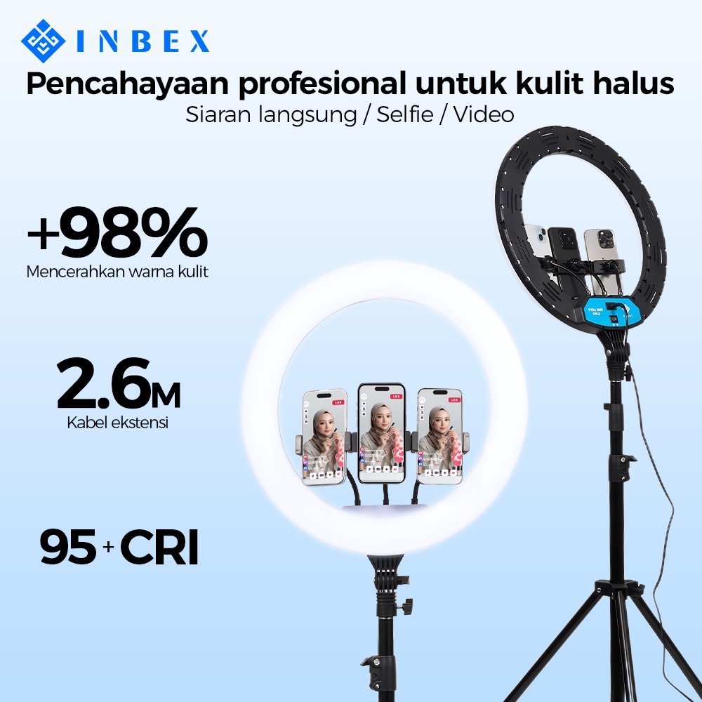 Inbex Ring Light Tripod Ukuran Besar 45Cm/26Cm Lampu Konten Kreator With 3 Holder Hp Livestreaming