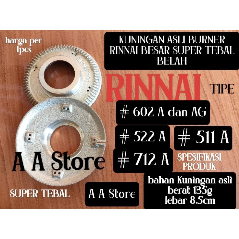 KUNINGAN BURNER RINNAI TURBO 8CM BELAH / ORIGINAL KUNINGAN ASLI / KOMPOR GAS RINNAI TURBO