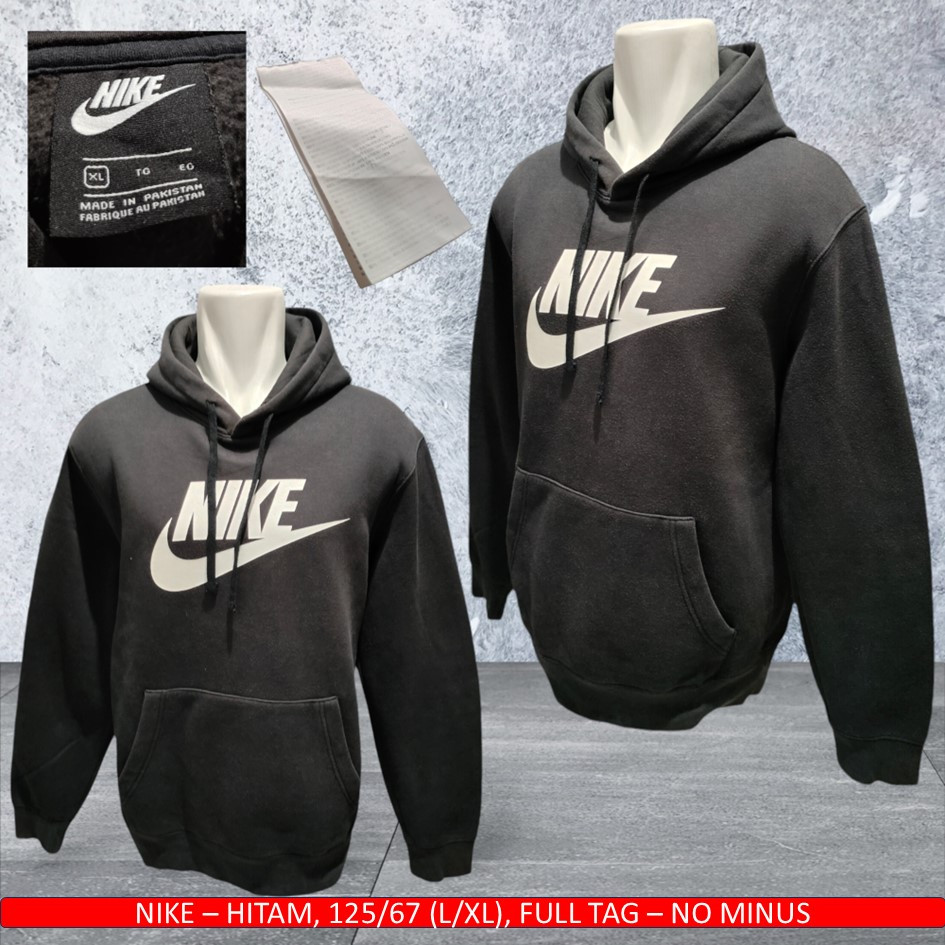 Sweater Hoodie Nike Big Logo/Hoodie Nike Original/Nike Big Logo Ori, Hitam Washing - Thrift/Preloved