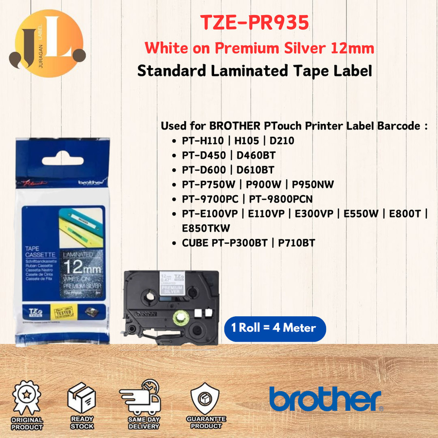 

BROTHER TZe-PR935 CUBE Label Tape 12mm x 4m TZePR935 White on Premium Silver