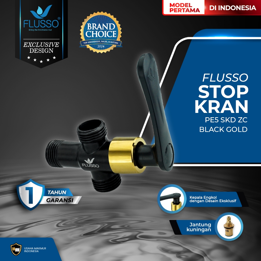FLUSSO Stop Kran Dobel | Flusso Stop Kran Wc Model Engkol | Stop Kran Cabang | Kran T Closet 822