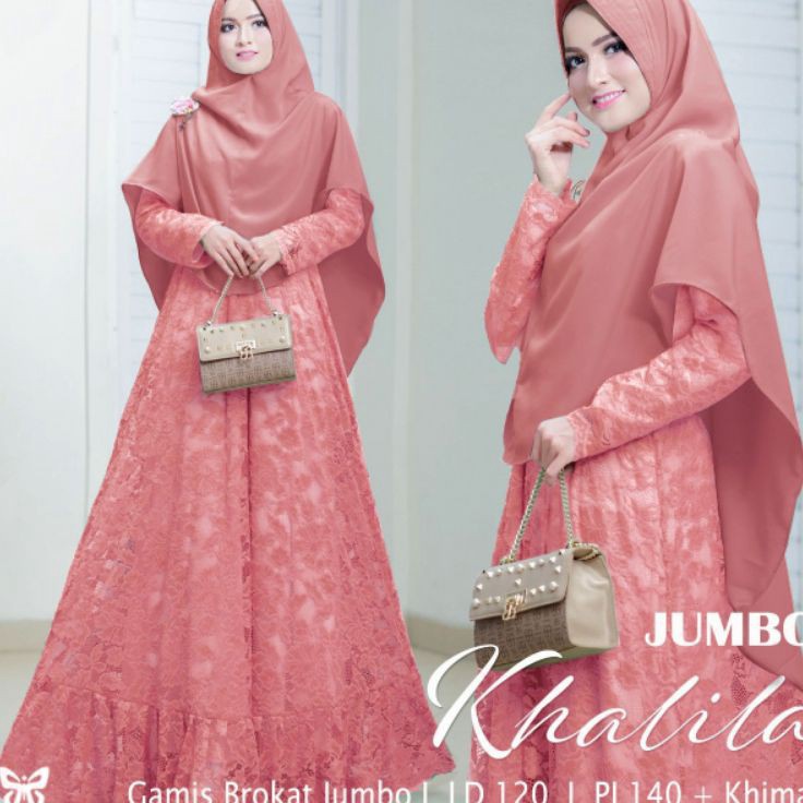NEW PRODUCT ELDE 5  Syari Khalila JUMBO XXXL gamis brukat lapis furing busui Ld 12 Pjg 14  khimar