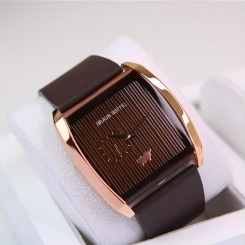 JAM TANGAN PRIA ANALOG - BRAUN BUFFEL - TALI LEATHER - COKLAT