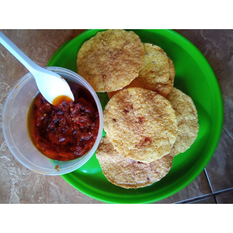 

Keripik Singkong / Kepeng Udang goreng free Sambel