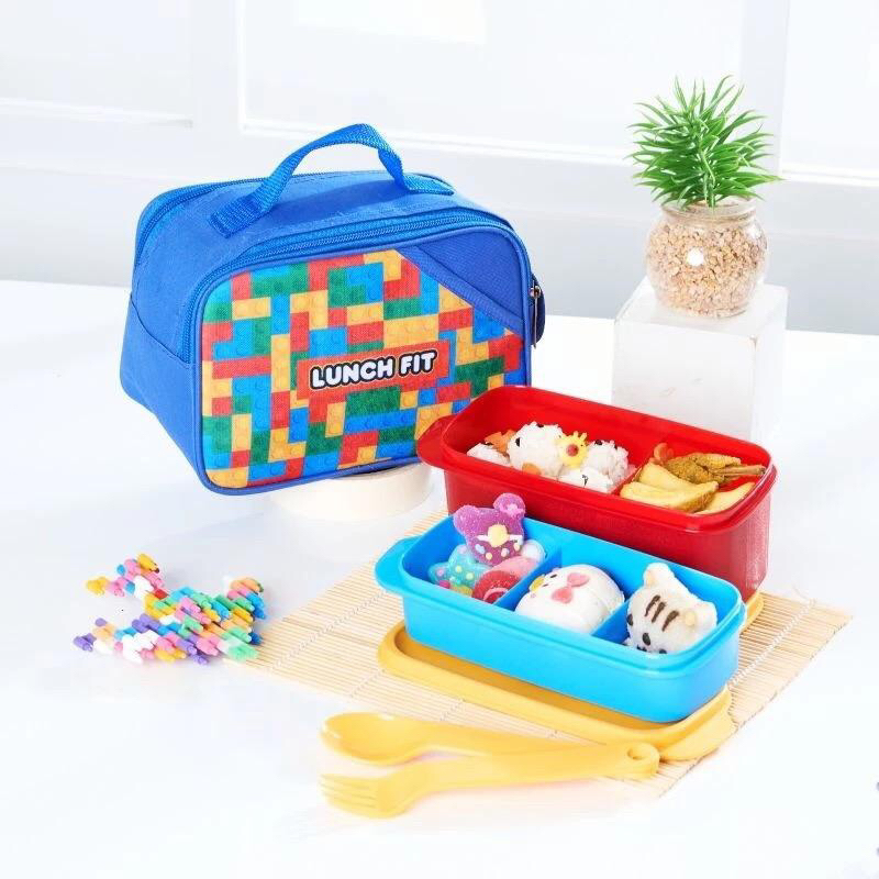 Tas Bekal Anak Set Lego Aluminium foil Kotak Makan Set Anak Cowok Kotak Bekal Set Kenji