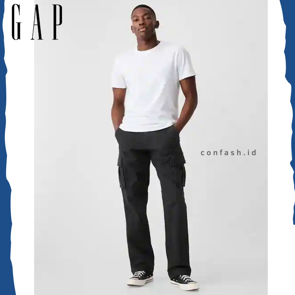 Celana GAP Essential Straight Cargo Pants Men Black Floor Long Pants Original Outdoor