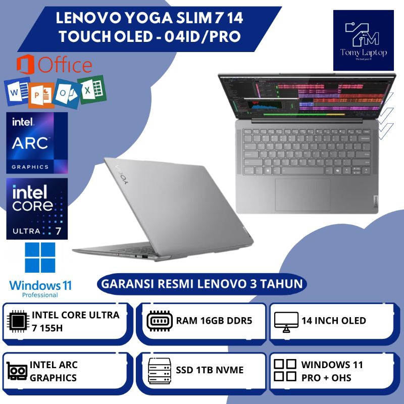 LAPTOP BARU LENOVO YOGA SLIM 7 14 TOUCH OLED/ INTEL CORE ULTRA 7/ RAM 16GB DDR5/ SSD 1TB NVME/ 14INC