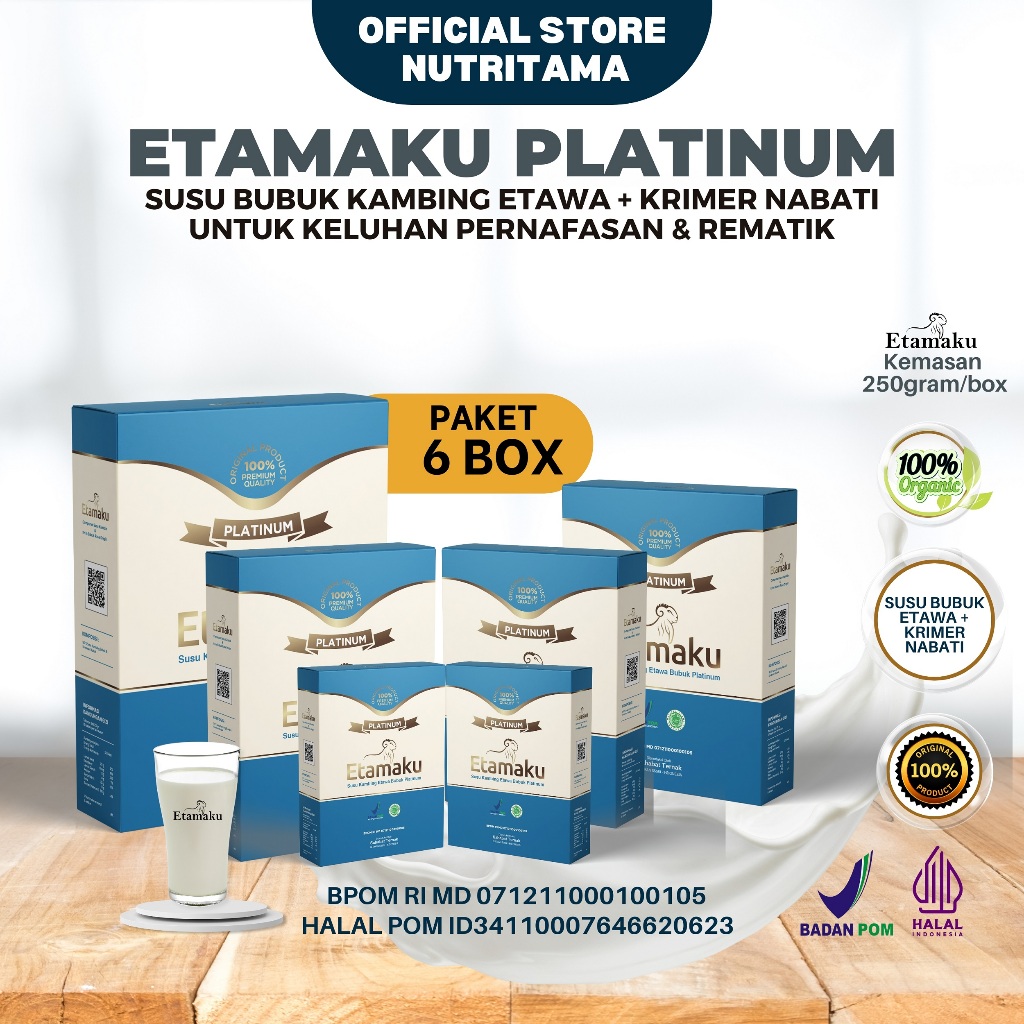 

6 Box Paket Sembuh ETAMAKU PLATINUM 1.5kg - Susu Kambing Etawa Kaya Nutrisi dan Kalsium Untuk Kesehatan Pernafasan Nyeri Sendi dan Pencernaan