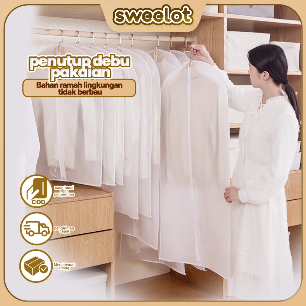 Sweelot Gantungan Baju Plastik Penutup Gantungan Baju Tahan Debu Ritsleting Bening Kualitas Tinggi/G