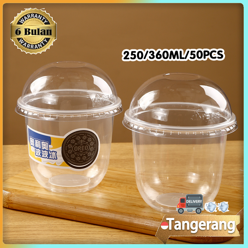 50pcs Dessert Cup 250ml 360ml Cake Cup Bulat Bola Mika Salad Kemasan