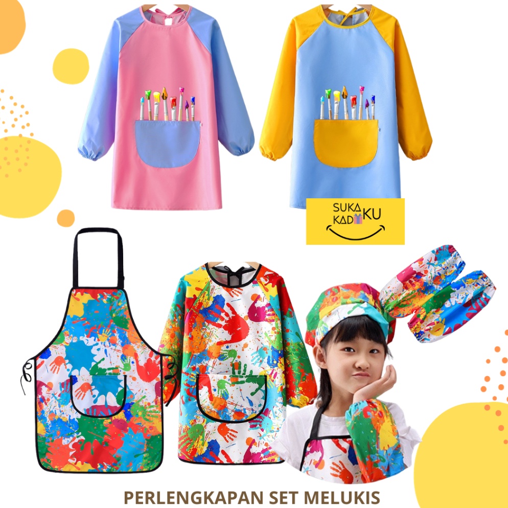 

KODE D59Y Art Apron Celemek Anak Import Anti Air Waterproof Melukis Painting Set